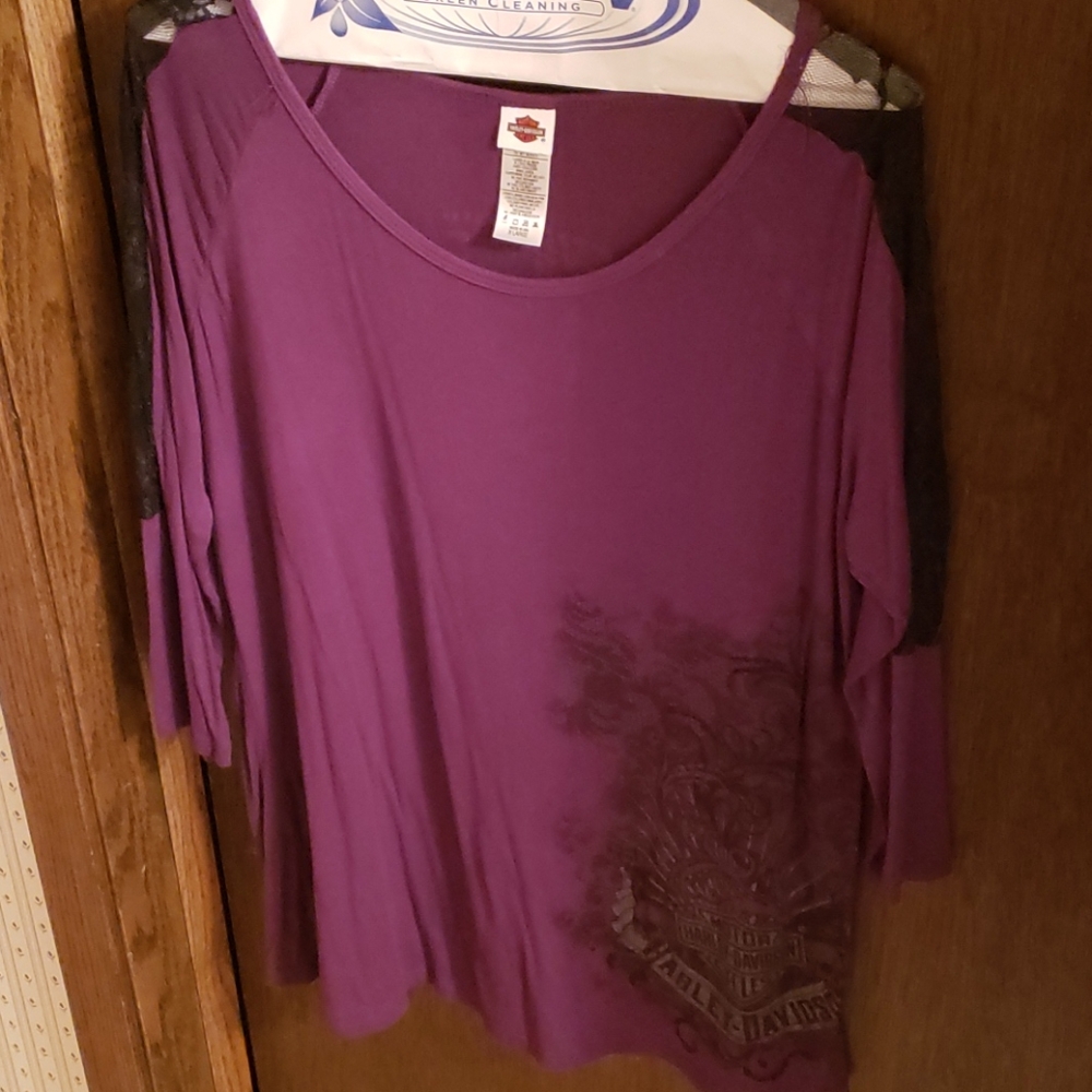 Harley Davidson purple 3/4 sleeve tee, XL, EUC